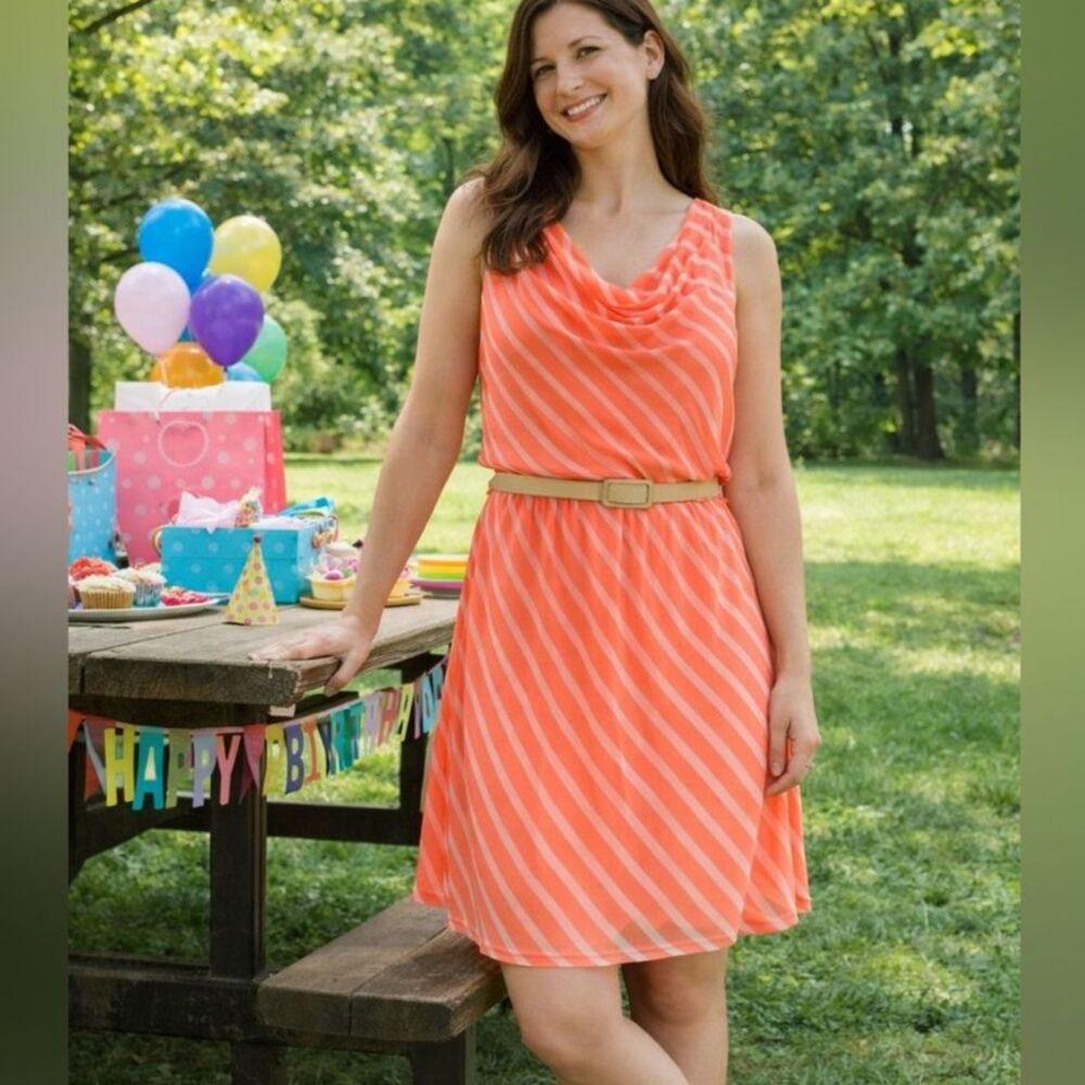 Neon Orange Striped Cowl Neck Sundress S Indie Sleaze Rave Retro 2010s Express